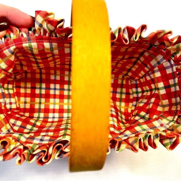 VINTAGE 9x5 RECTANGLE LONGABERGER BASKET with RED PLAID LINER 1999 - Picture 2 of 7